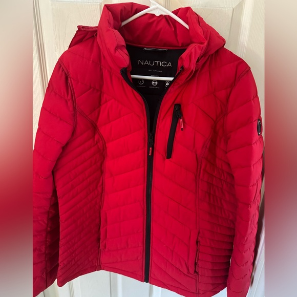 Nautica Women's Vibrant Red Hooded Puffer Coat - Picture 2 of 4